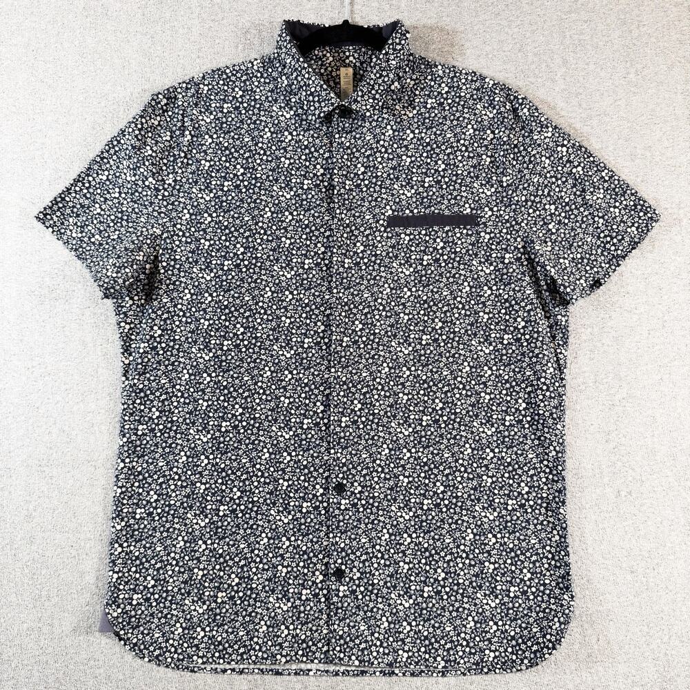 Lululemon Shirt Mens XL Navy Blue Floral Short Sleeve Button Up Stretch Casual